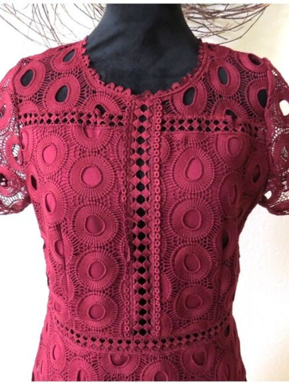 NWT IJOAH Women's Crochet Dress Merlot Knee length Large - Picture 2 of 8